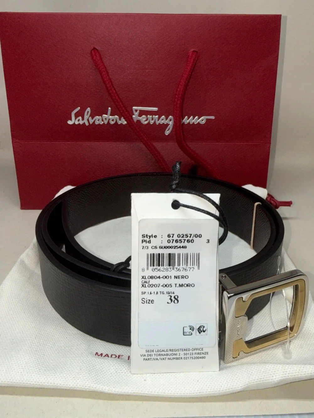 Salvatore Ferragamo Mens Leather Reversible Mancini Buckle Belt - Size 38 NWT